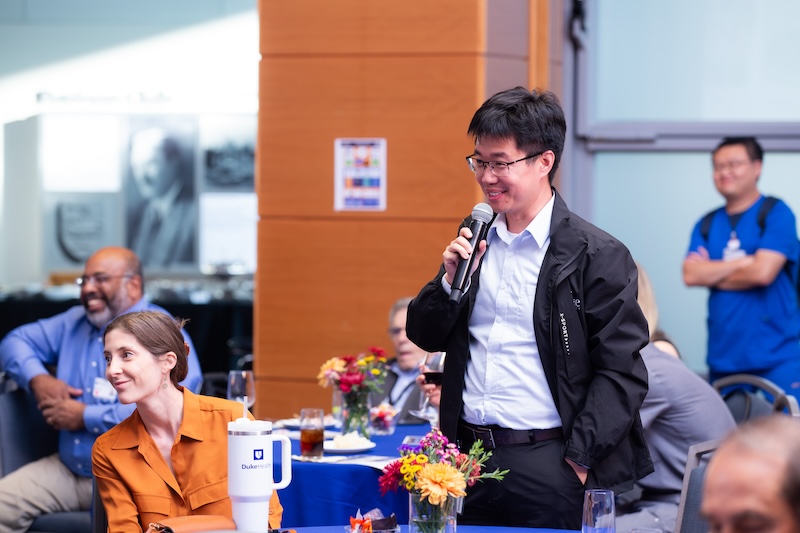 A student asking a question at the Samulski lecture