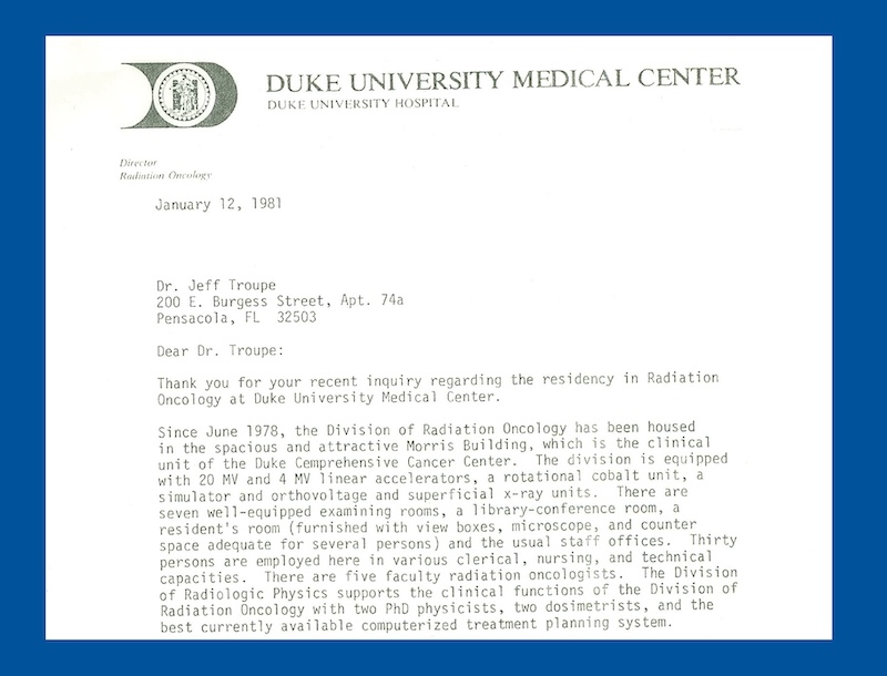 letter from residency program in 1981