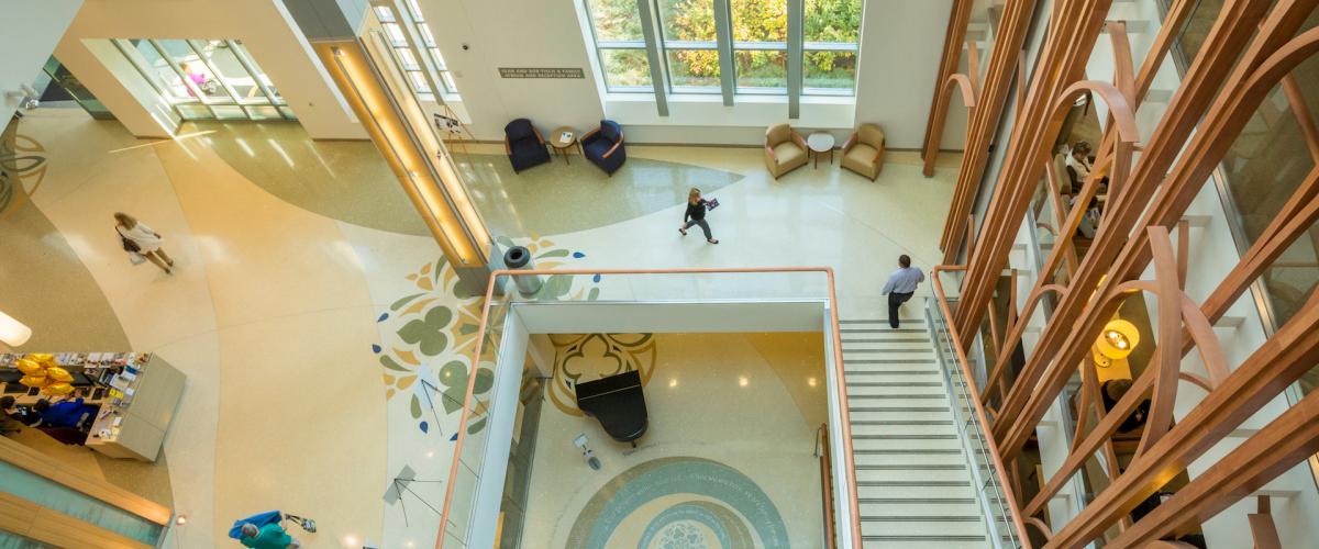 Duke Cancer Institute lobby aerial view