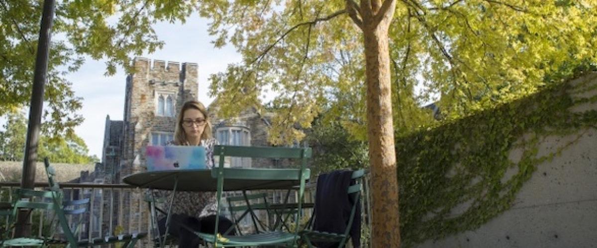 Trainee studying outside