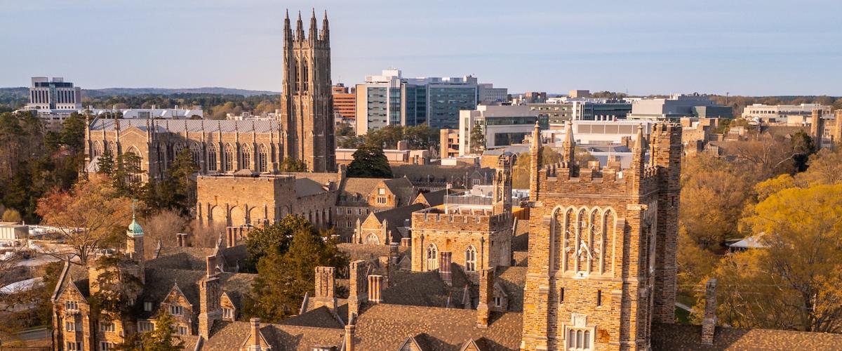 Aerial shot of Duke's campus